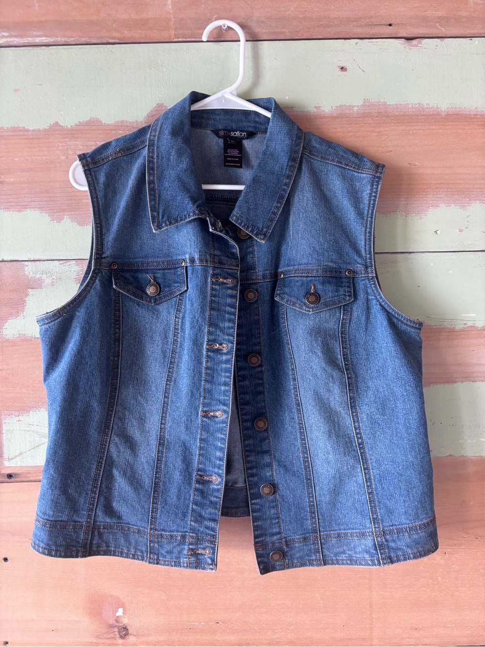 Denim Vest with Front Pockets - Blue